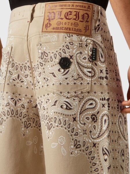 PHILIPP PLEIN - bermuda de mezclilla con estampado paisley Beige