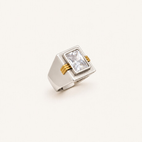 Anillo Sello Rectangular - Plata y Oro Anillo Sello Rectangular - Plata y Oro