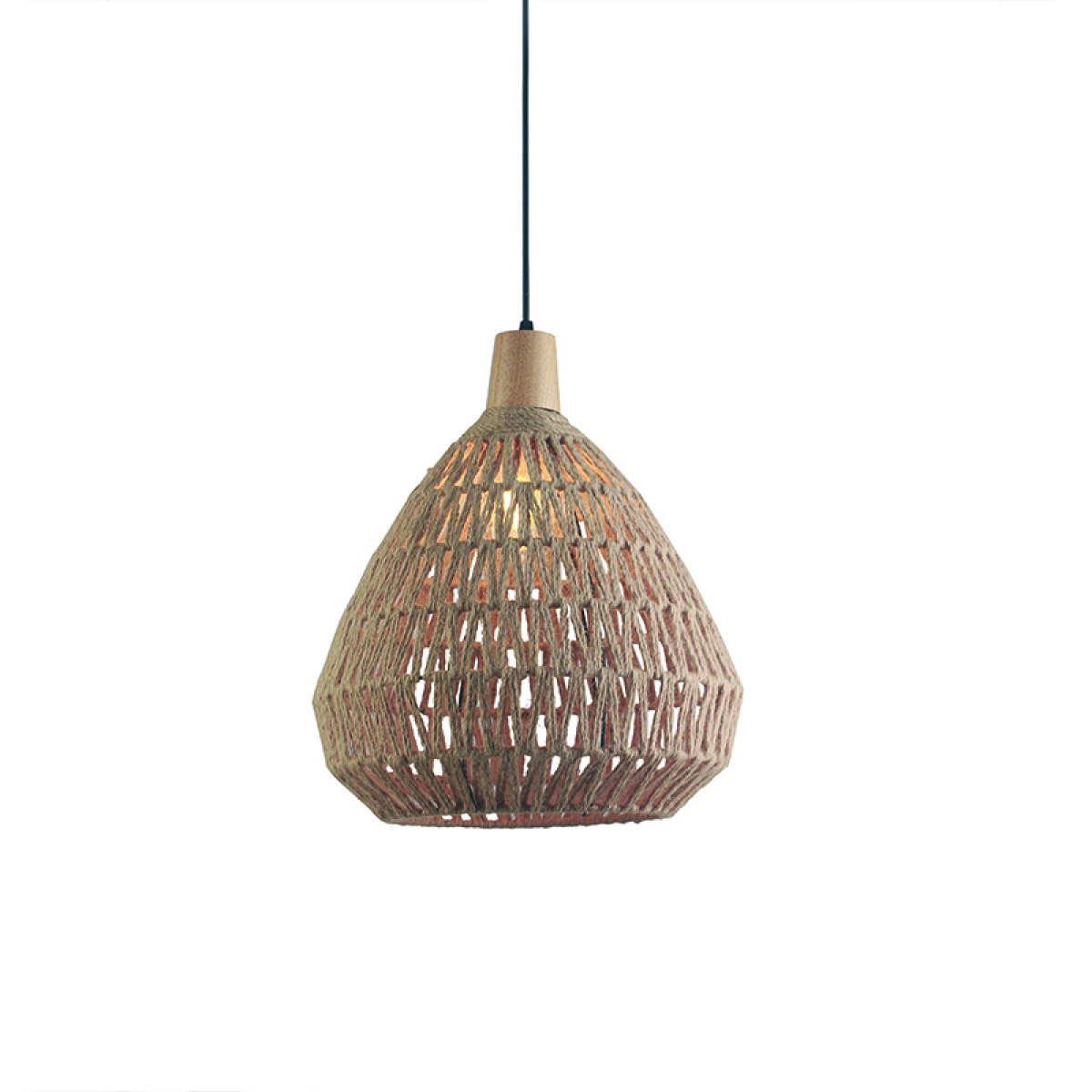 Lámpara colgante campana madera y cuerda E27 Ø340 - IX9149 