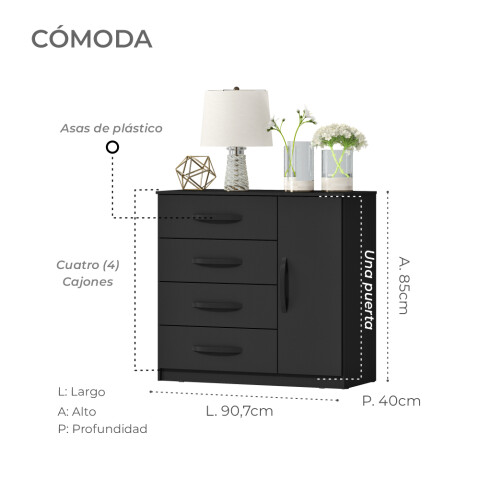 Combo Armario 2 Puertas y Cómoda - MDP - Negro Combo Armario 2 Puertas y Cómoda - MDP - Negro