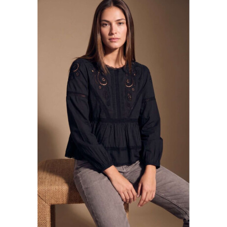 Blusa Broderie Algodón Negro