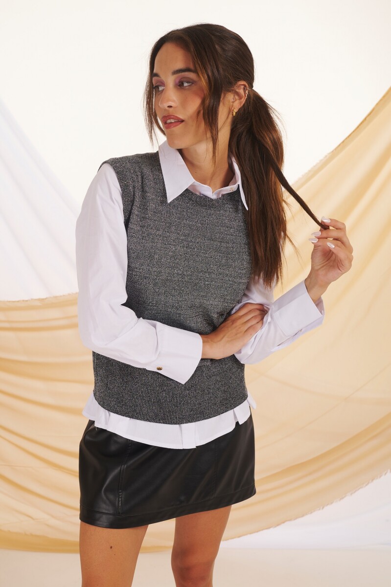 CHALECO TAYLOR NEGRO CON LUREX PLATEADO 