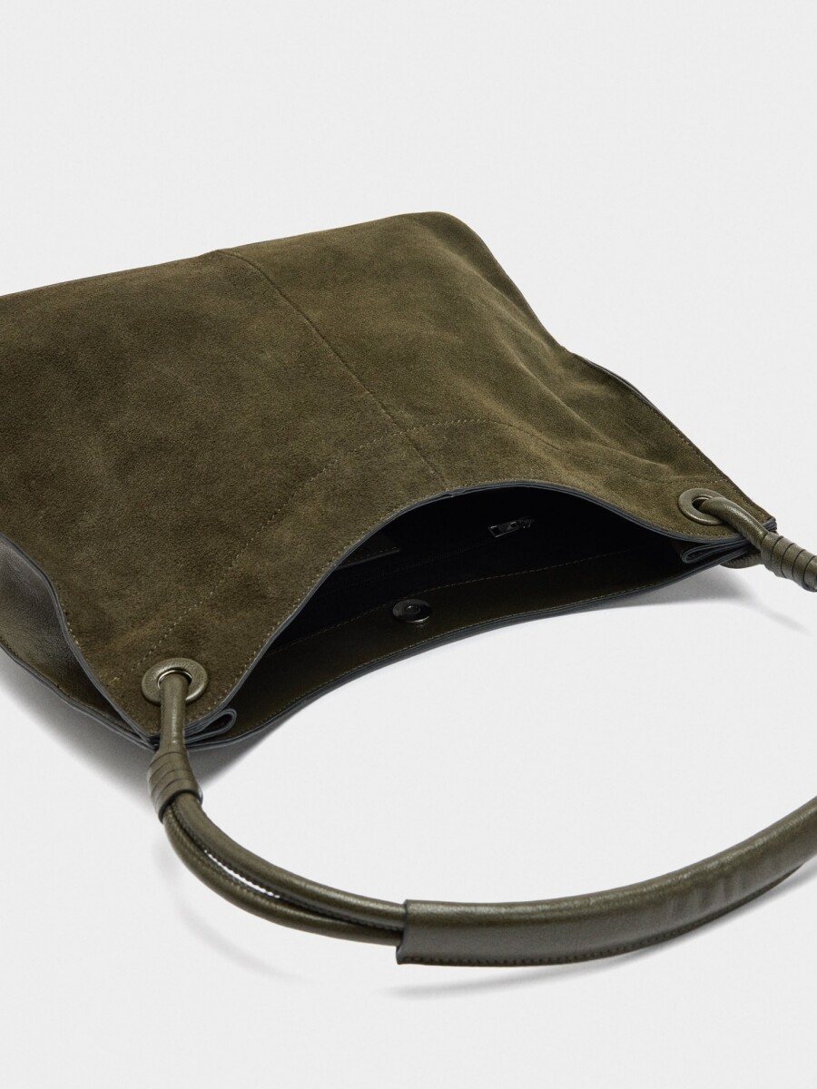 Bolso De Hombro Con Detalles De Piel caqui