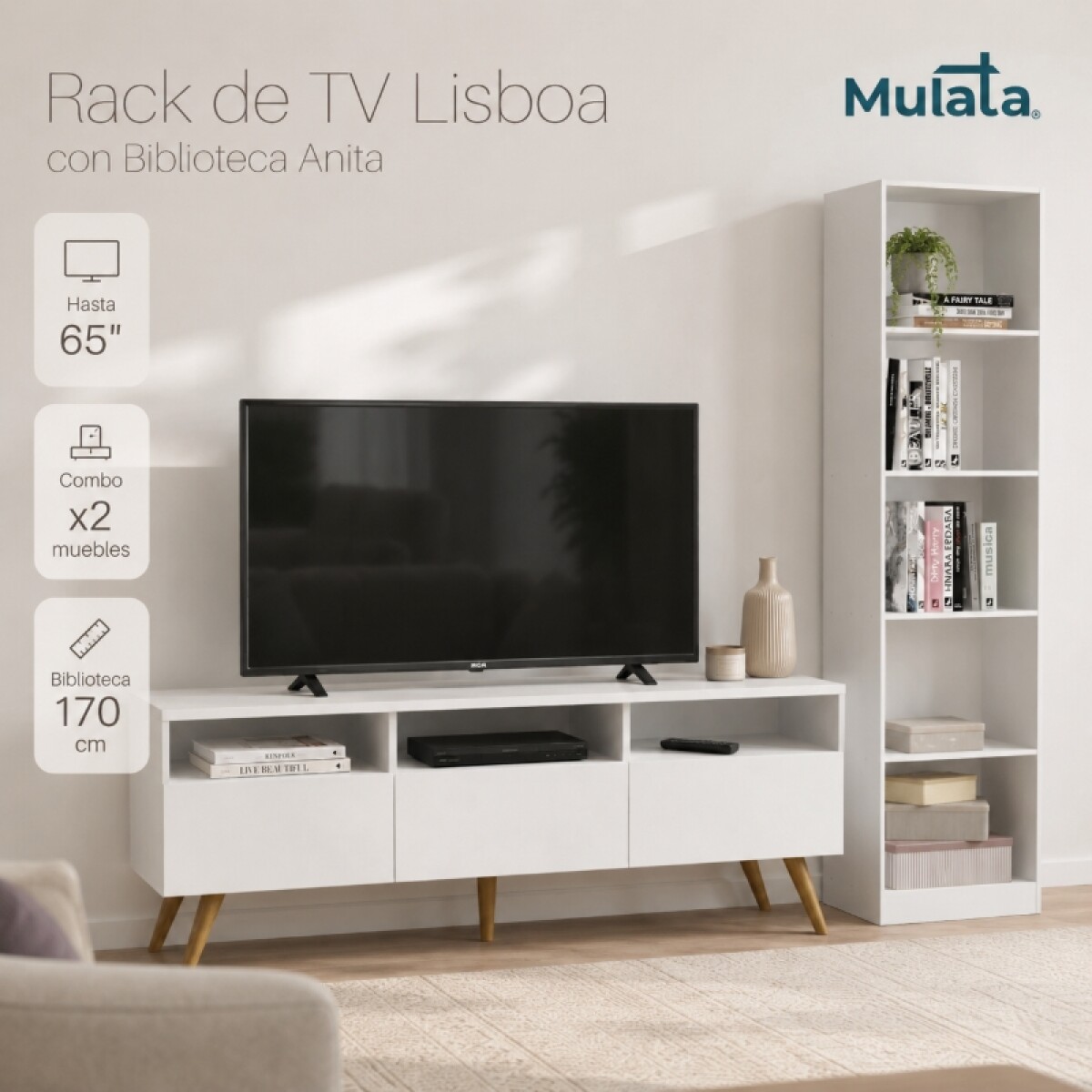 Rack minimal Lisboa para TV + Repisa Anita 
