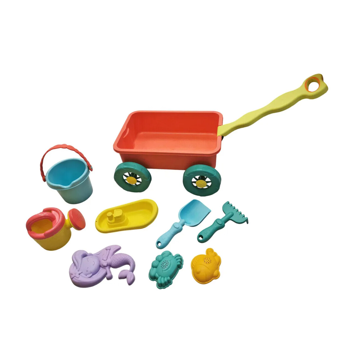 Set Juego De Playa Infantil C/Carretilla Moldes 10 piezas - Rojo/verde 