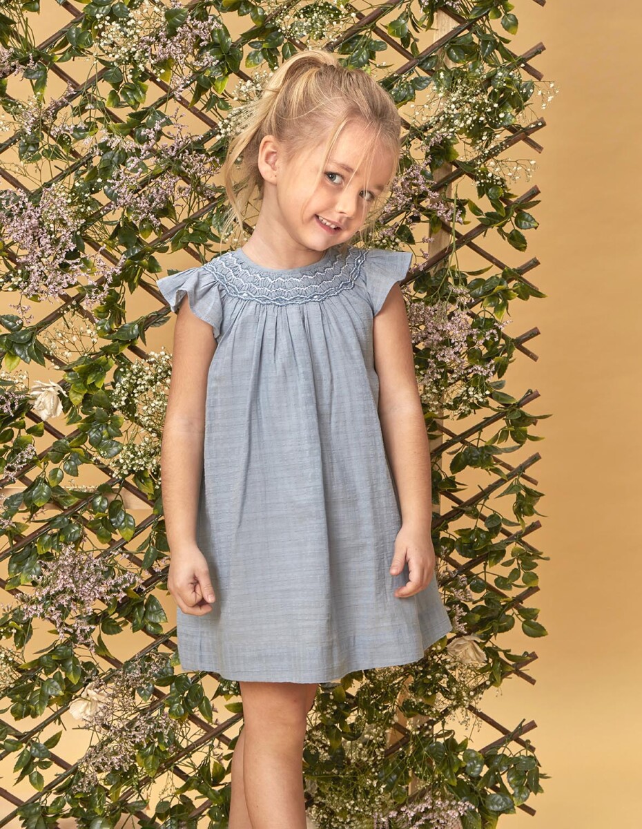 Vestido Liso Con Nido De Abeja A Contraste - Gris 