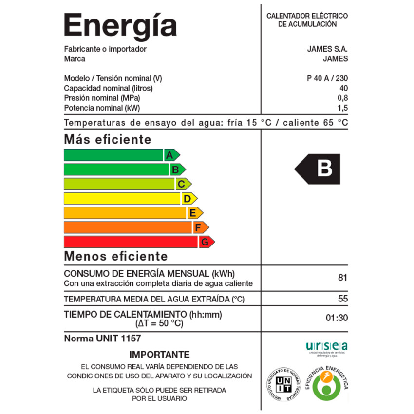 Calefón James 40 Litros Acero Calefón James 40 Litros Acero