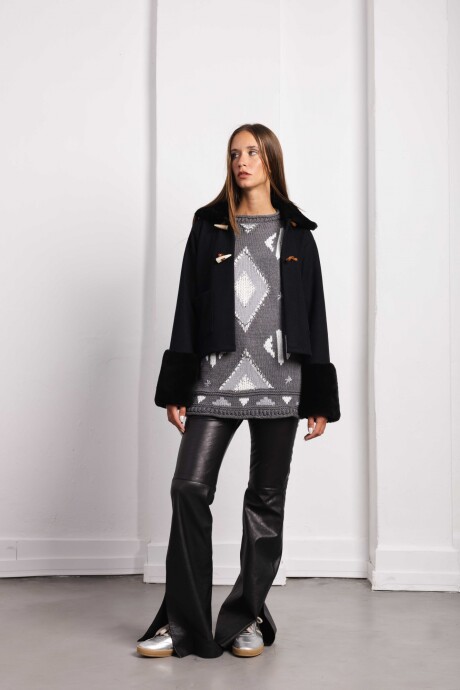 Campera New Jersey Base Negra / Corderito Negro