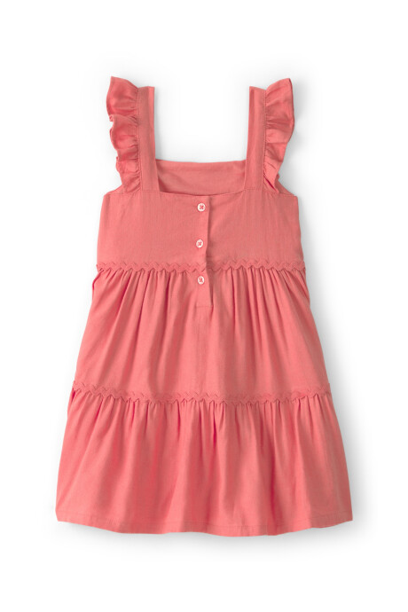 Vestido de lino, escalonado, color coral Sin color