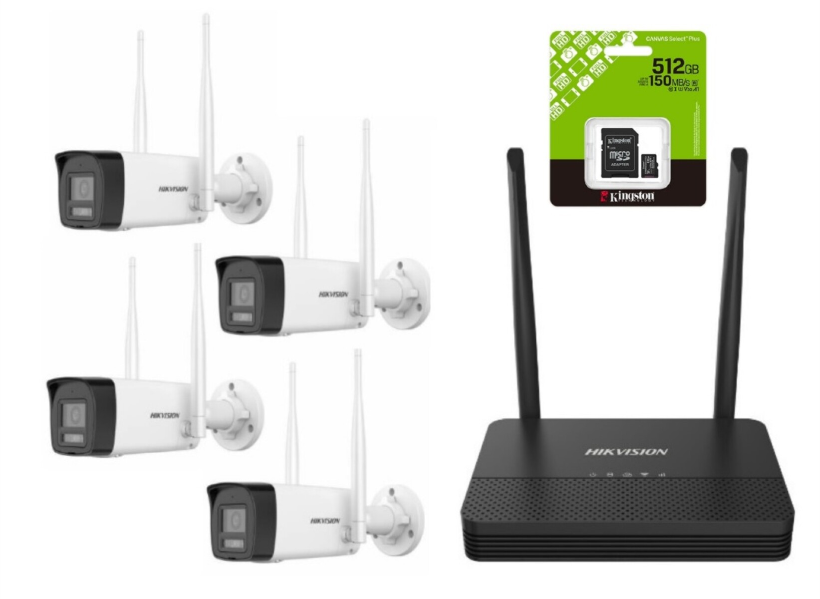 Combo Hikvision Nvs Wifi 6 + 4 Camaras Bullet 2MP + Microds 512GB 