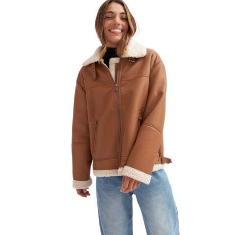 JACKET SHERPA PU BERSHKA BROWN