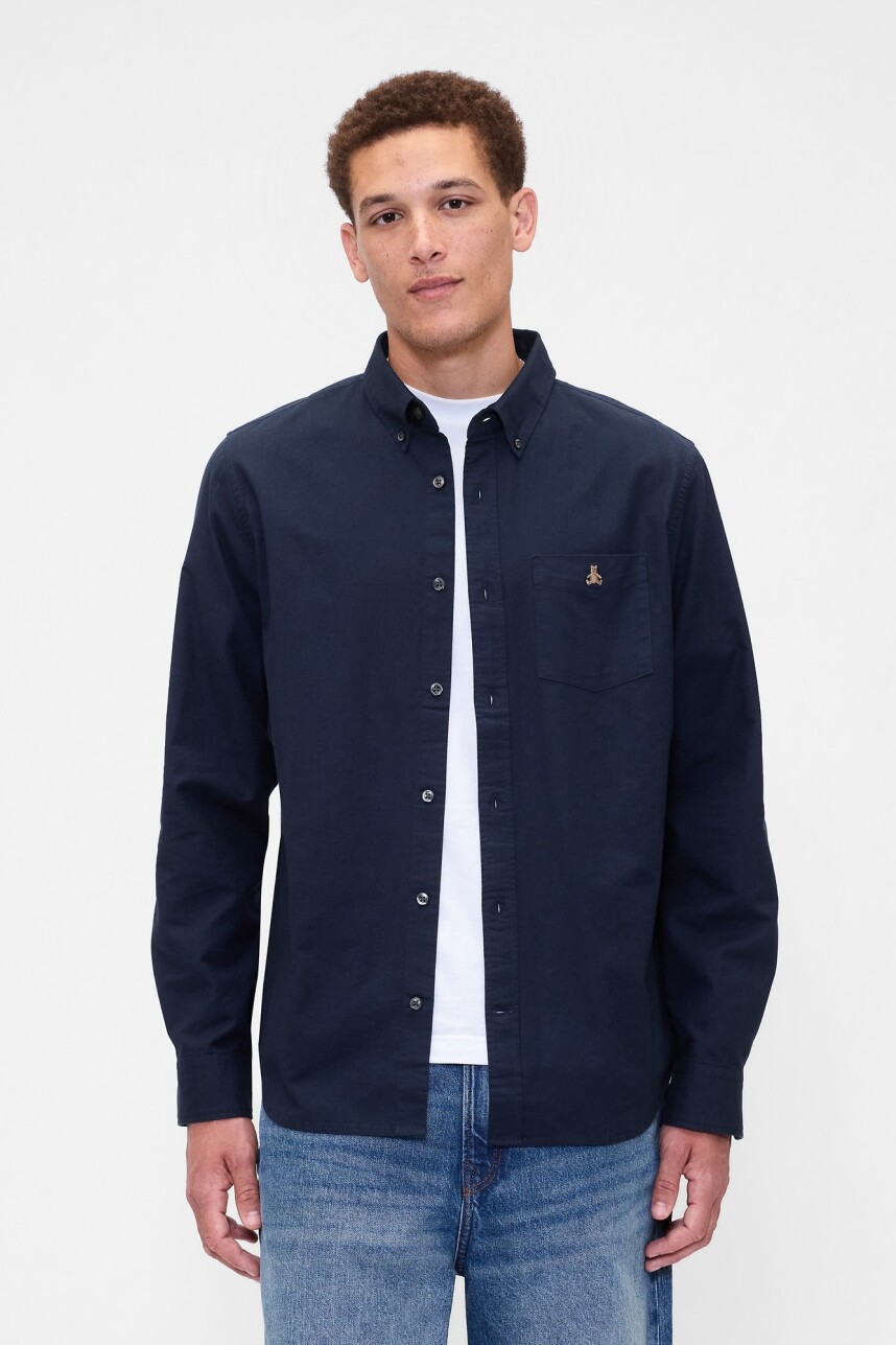 Camisa Oxford Logo Oso Brannan Hombre Tapestry Navy