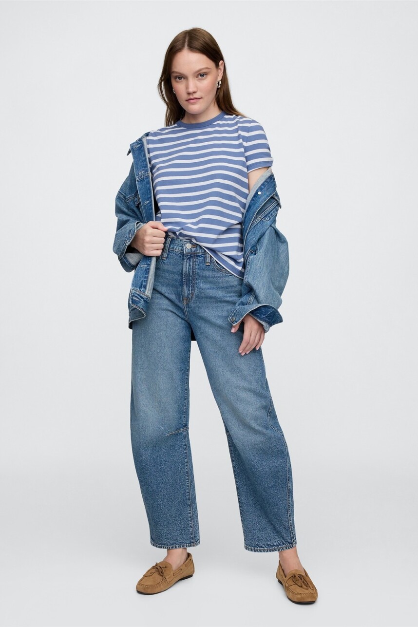 Remera A Rayas Cuello Redondo Mujer Blue White Stripe