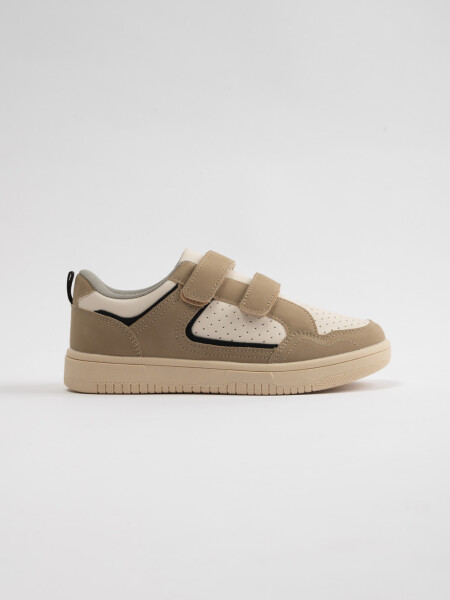 Zapatilla velcro combinada Beige