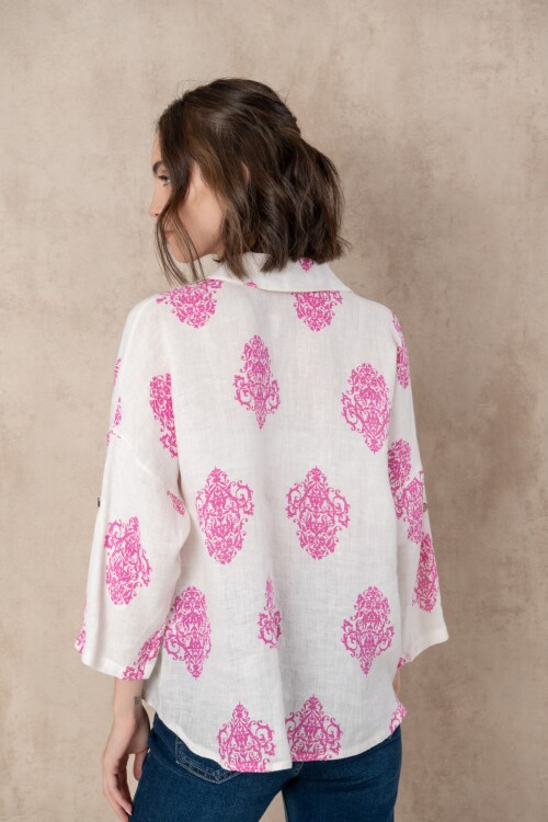 Camisa lino dama estampada Rosa