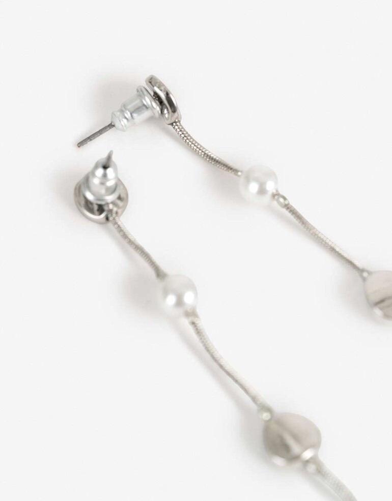 Aros Colgantes Largos Perlas Aros Largos Perlas - Plateado Rodio