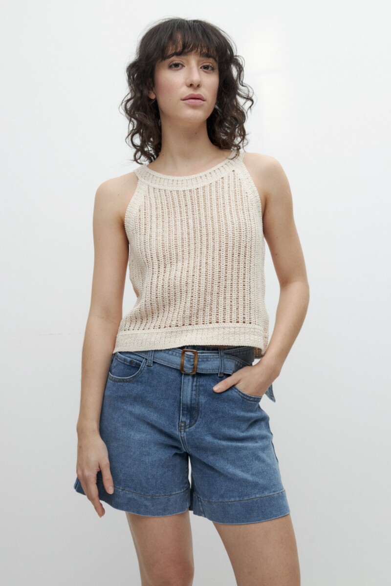 Top tejido crochet - beige 