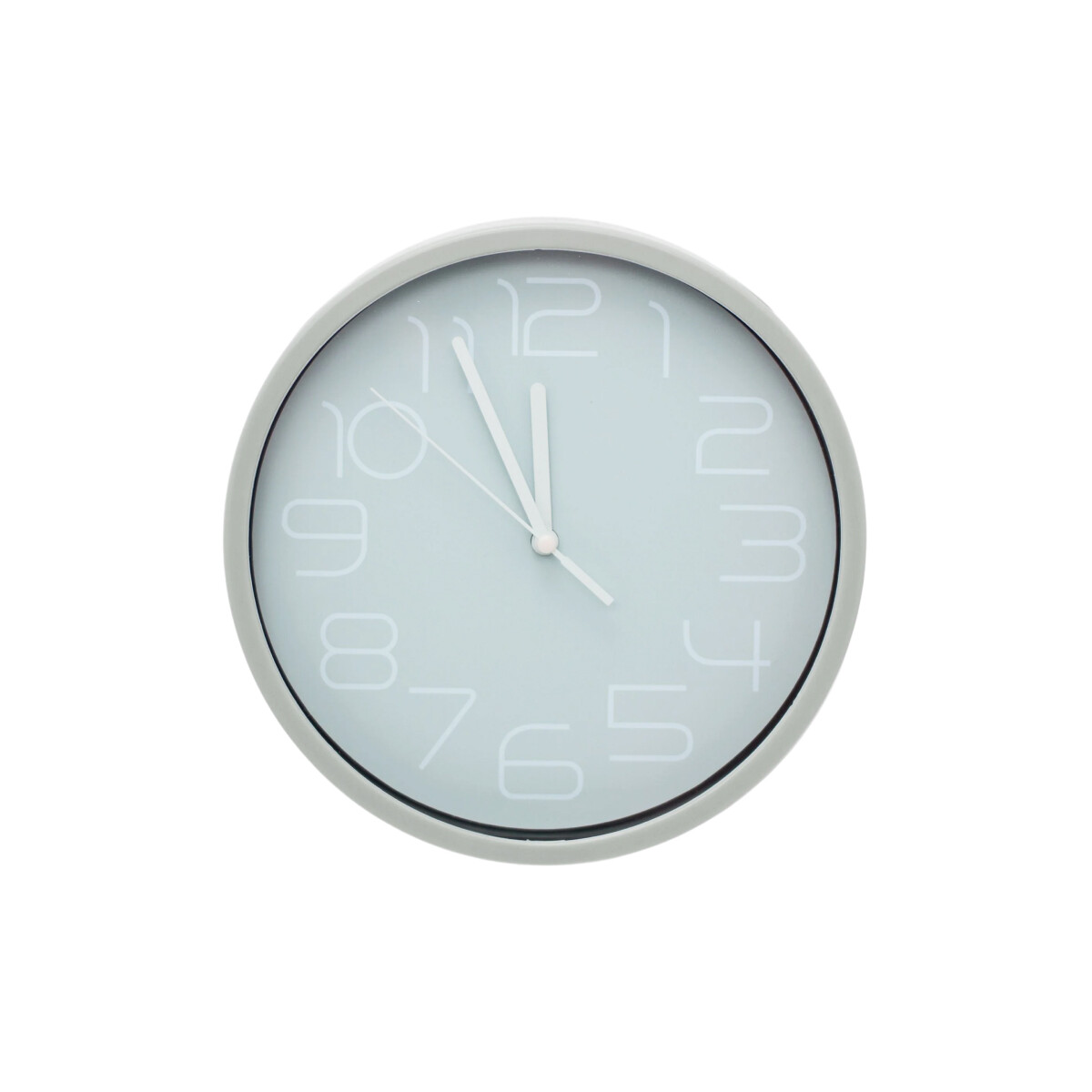 Reloj de pared 28 cm diámetro borde blanco fondo celeste 