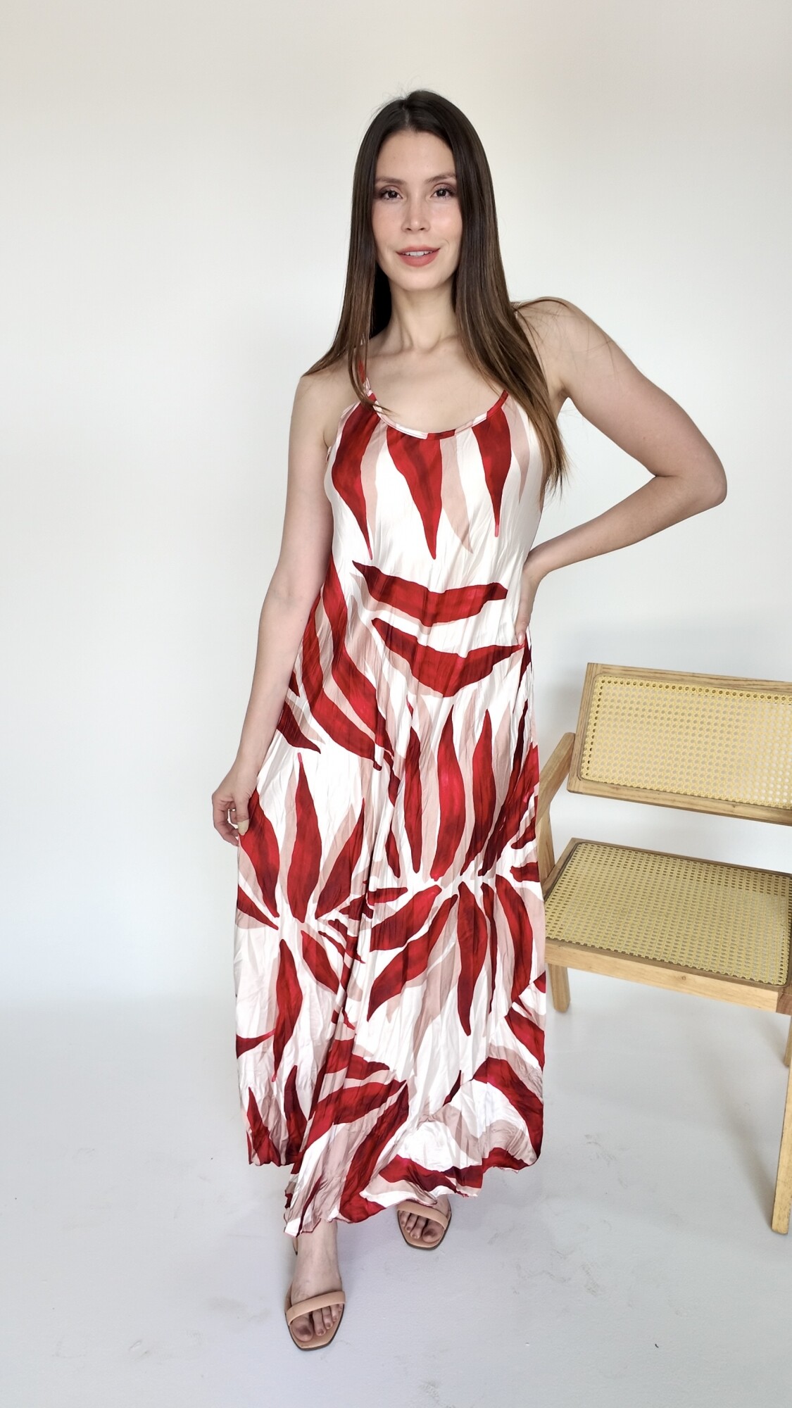 Vestido Zayra Estampado Rojo con Blanco