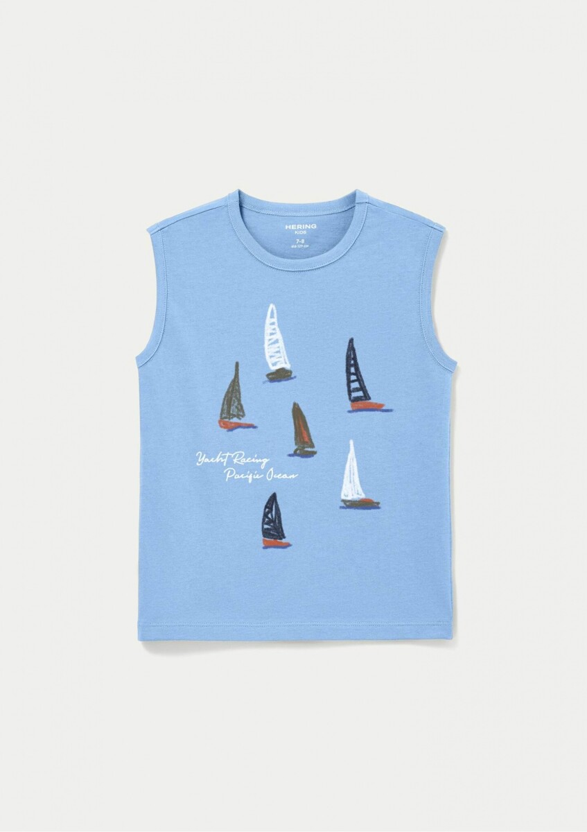CAMISETA SIN MANGAS DE TEJIDO DE PUNTO CON ESTAMPADO - CELESTE 