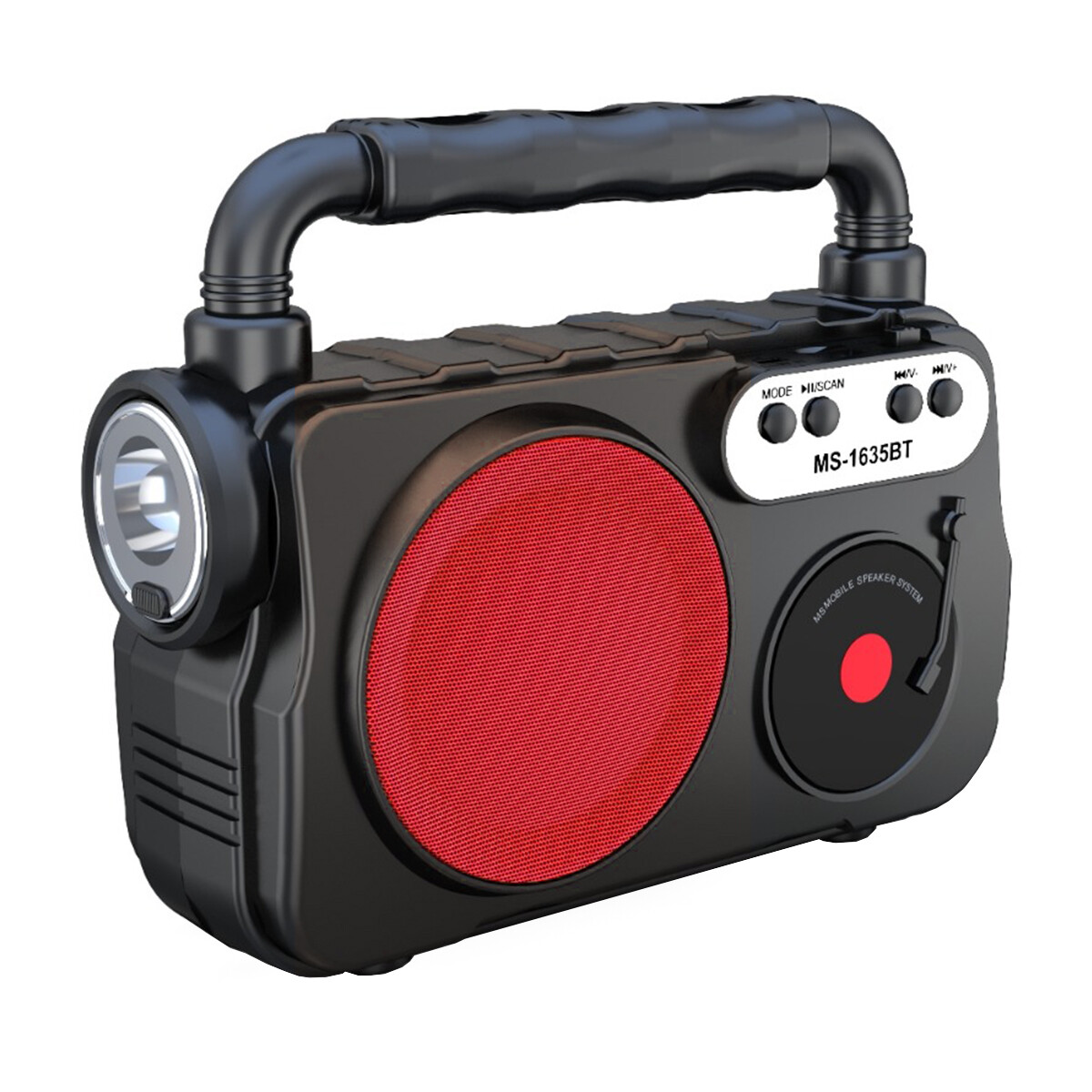 Parlante Radio Fm Linterna Led Bluetooth Y Manija - Rojo 