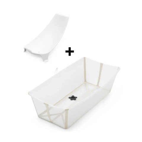 PACKBRN Set Baño Stokke Flexibath Plegable Con Reposera Transparente Y Beige