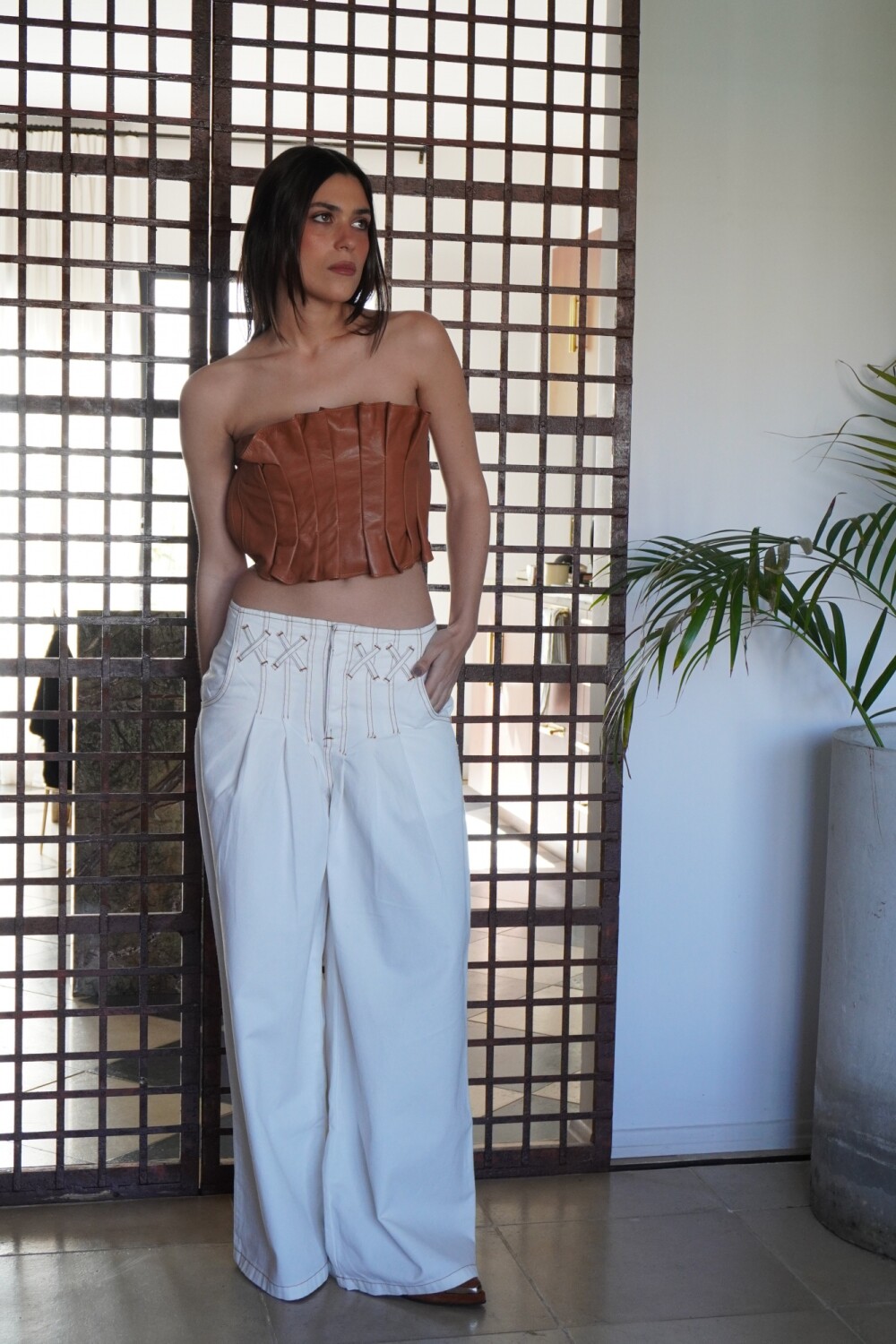 Cross Pants Vaquero Blanco