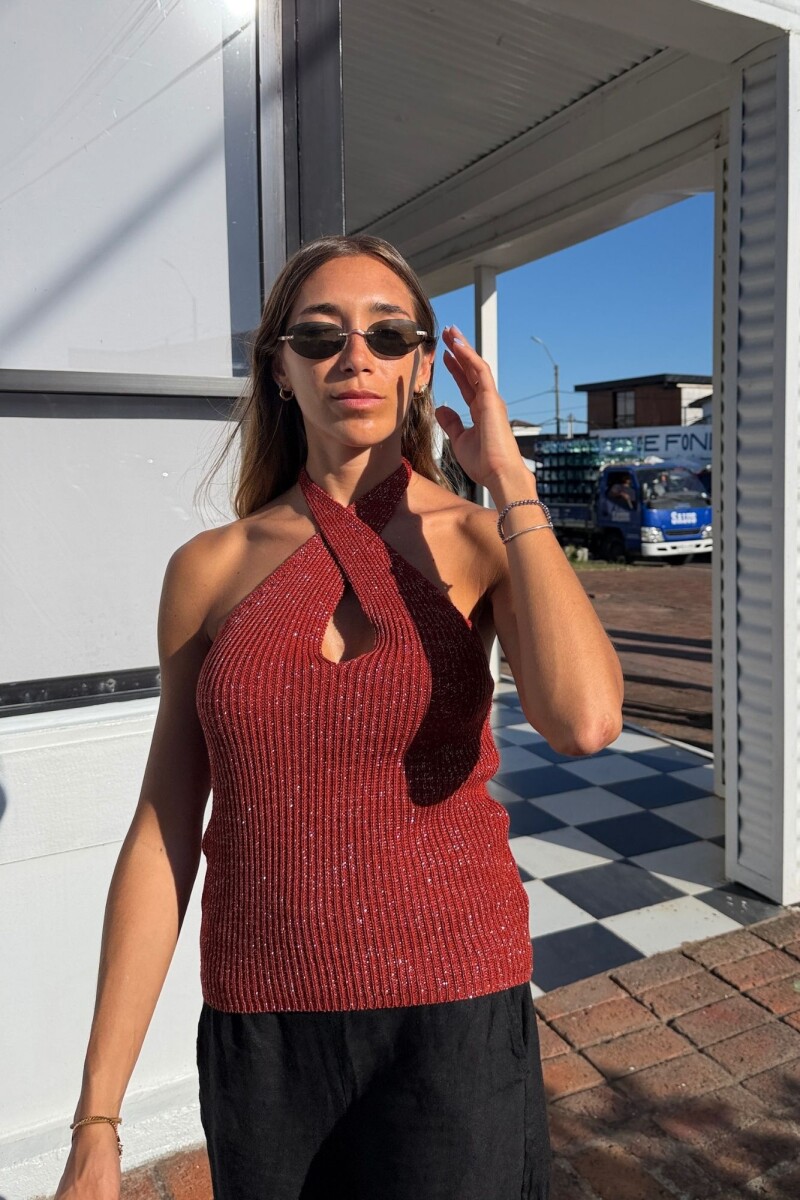 Top tejido doble Bordo