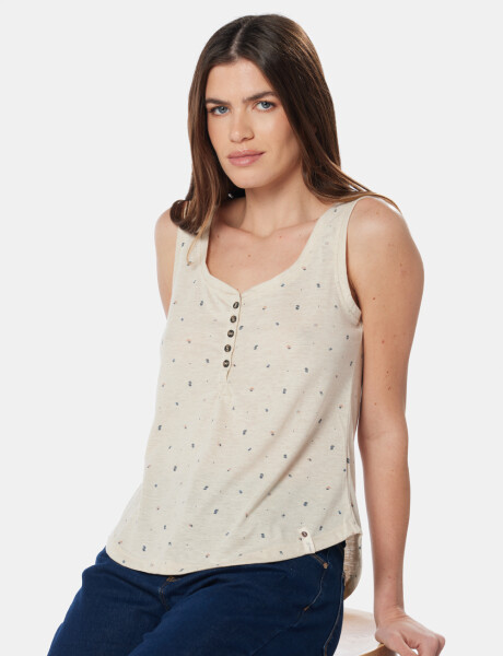 MUSCULOSA ESTAMPADA CON BOTONES Beige