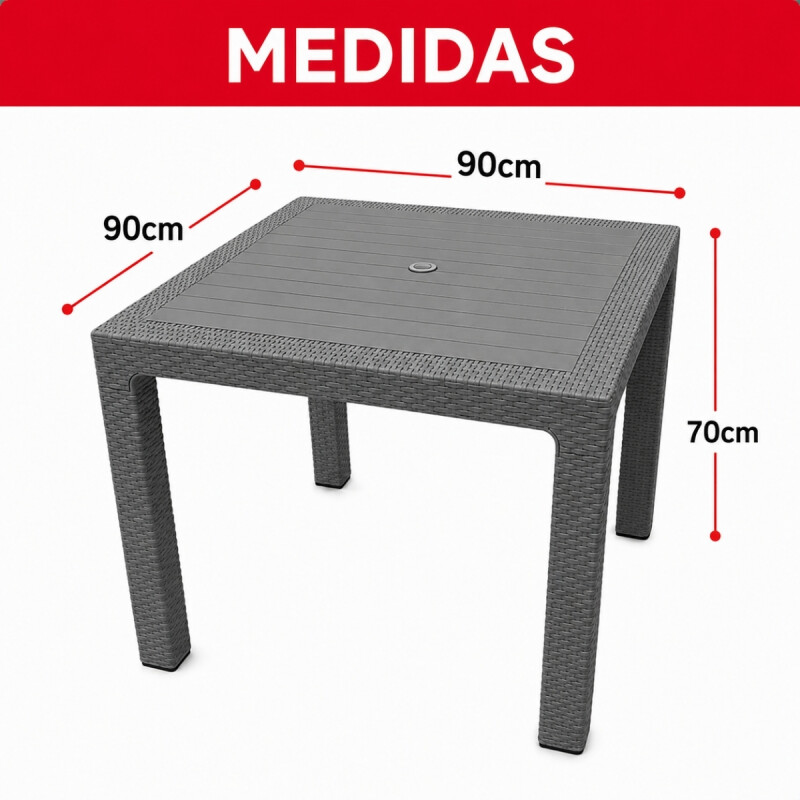 Mesa ratán 90 x 90 cm GRIS