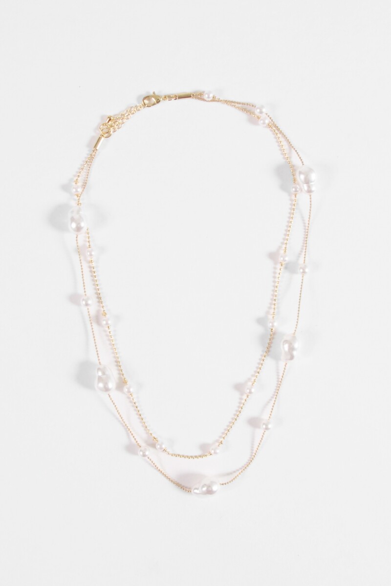 Collar doble perlas dorado