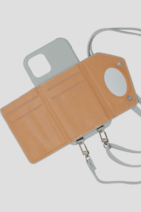 Funda Iphone 12 Con Billetera y Cadena Gris