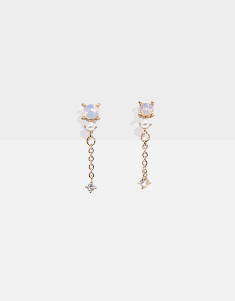 Aros Colgantes Cortos Strass Aros Con Cubic Zirconia - Dorado