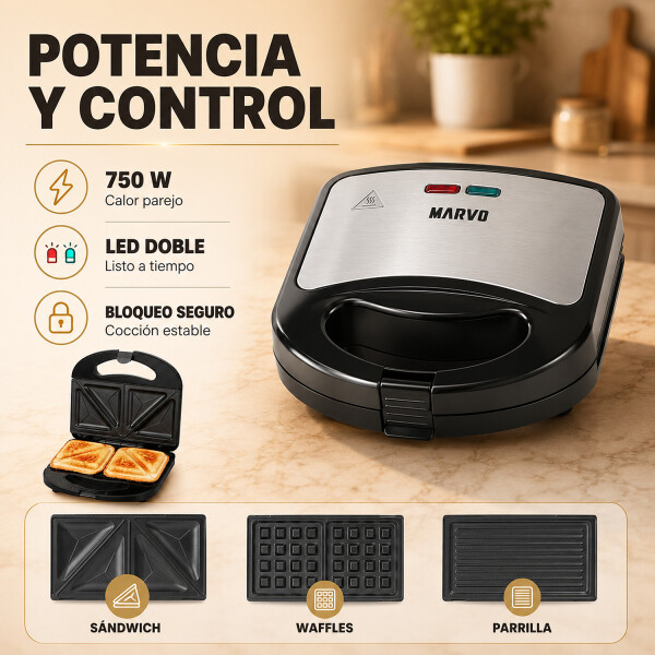 Sandwichera Doble Grill Wafflera 3 En 1 Marvo 750w Inox Ax Sandwichera Doble Grill Wafflera 3 En 1 Marvo 750w Inox Ax