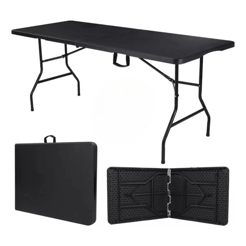 Mesa Plegable Tipo Valija Portable Plastica 180cm Negra Negro