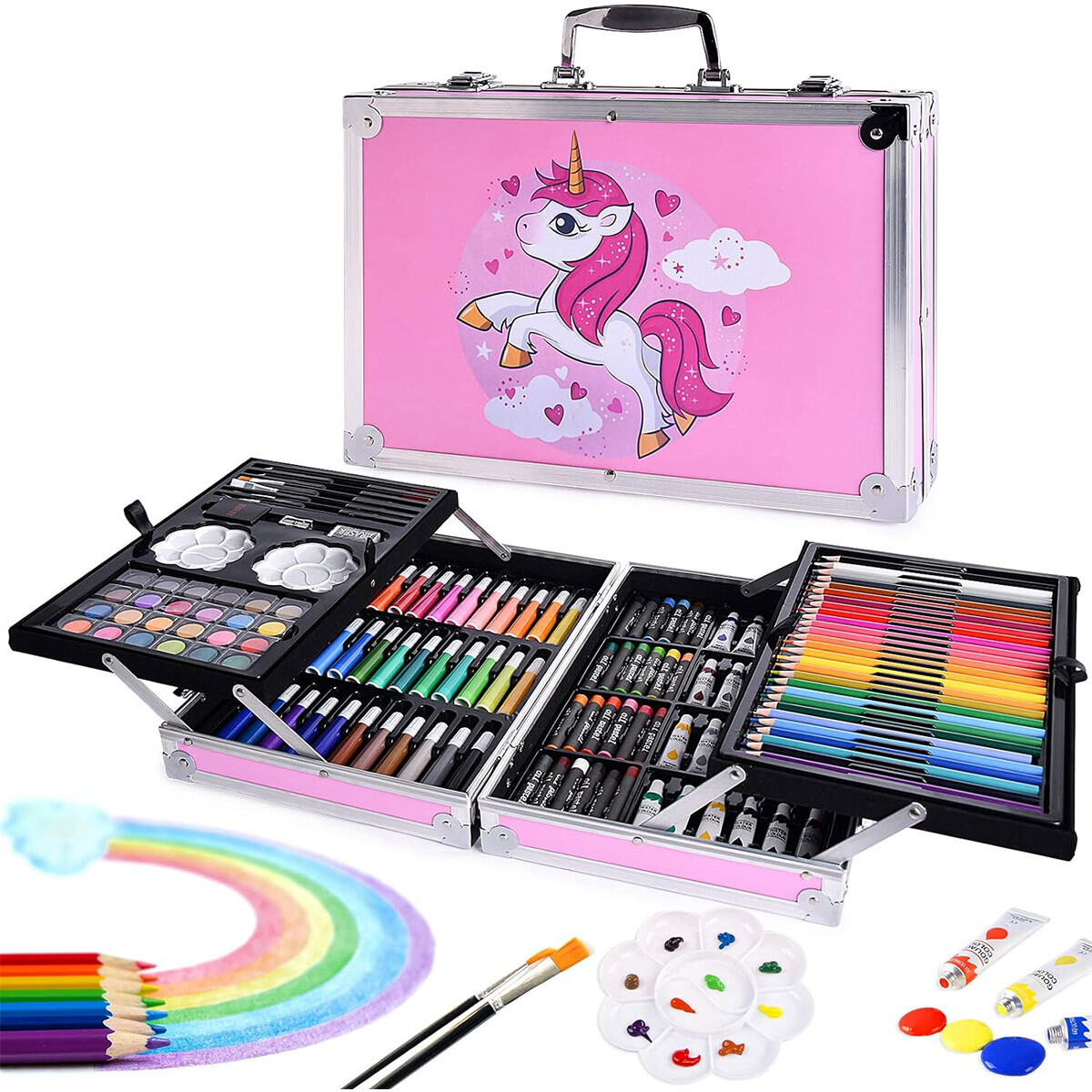 Set Valija Metálica Arte Escolar Didáctico 145 Piezas - Esc002003-un 