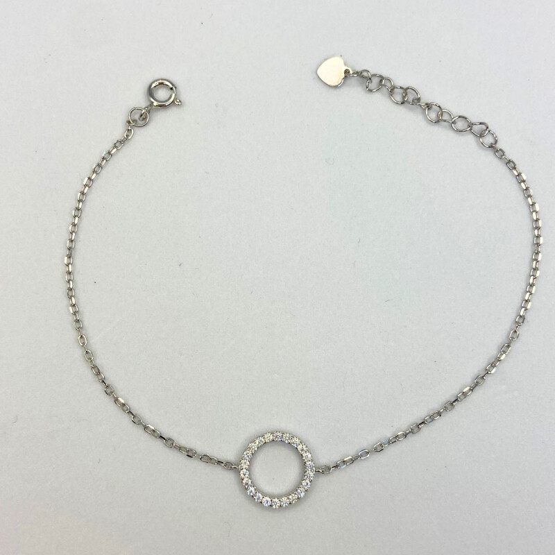 PULSERA DE PLATA CON CIRCULO CON CIRCONIAS ,LARGO 17+3CM L5dslf-01690-b-x4