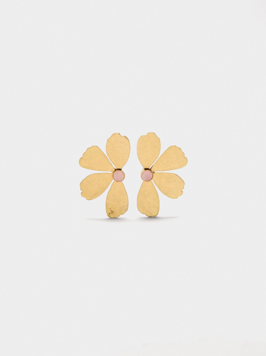Pendientes Media Flor Con Piedra - dorado 