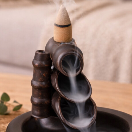 Porta Incienso cascada de cerámica para cono Bambú Negro