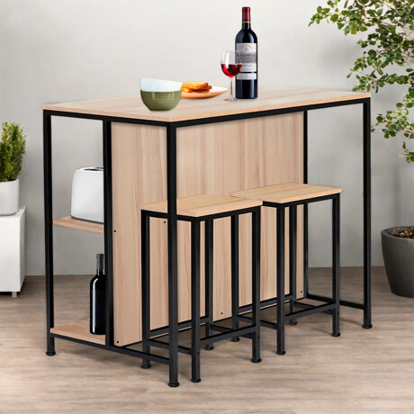 Isla De Cocina Madera Y Hierro 2 Butacas Universo Binario MARRON-CLARO