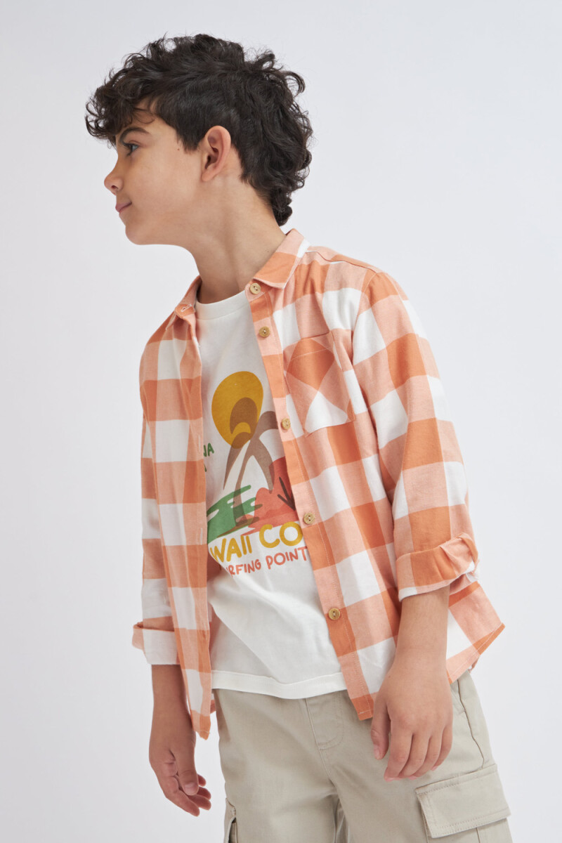 Camisa manga larga a cuadros Naranja