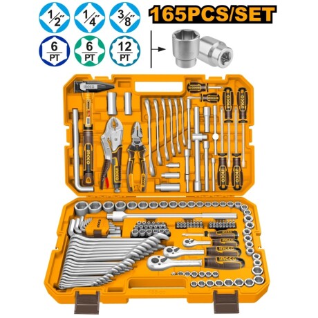 KIT DE 165 HERRAMIENTAS COMBINADAS INGCO HKTHP51658 AMARILLO-NEGRO
