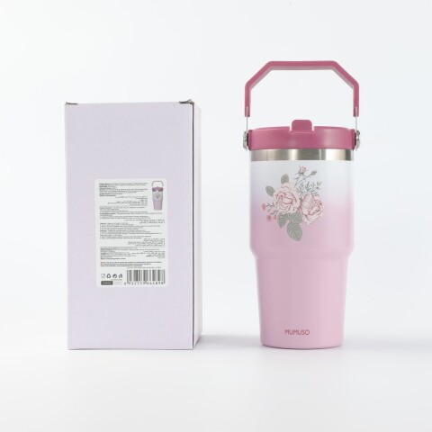 VASO TÉRMICO FLORAL PORTÁTIL (600 ML / ROSA) VASO TÉRMICO FLORAL PORTÁTIL (600 ML / ROSA)