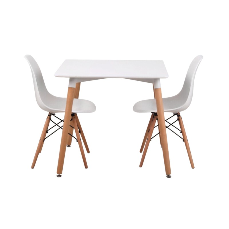 Juego de Comedor Eames Mesa cuadrada + 2 sillas Blanco