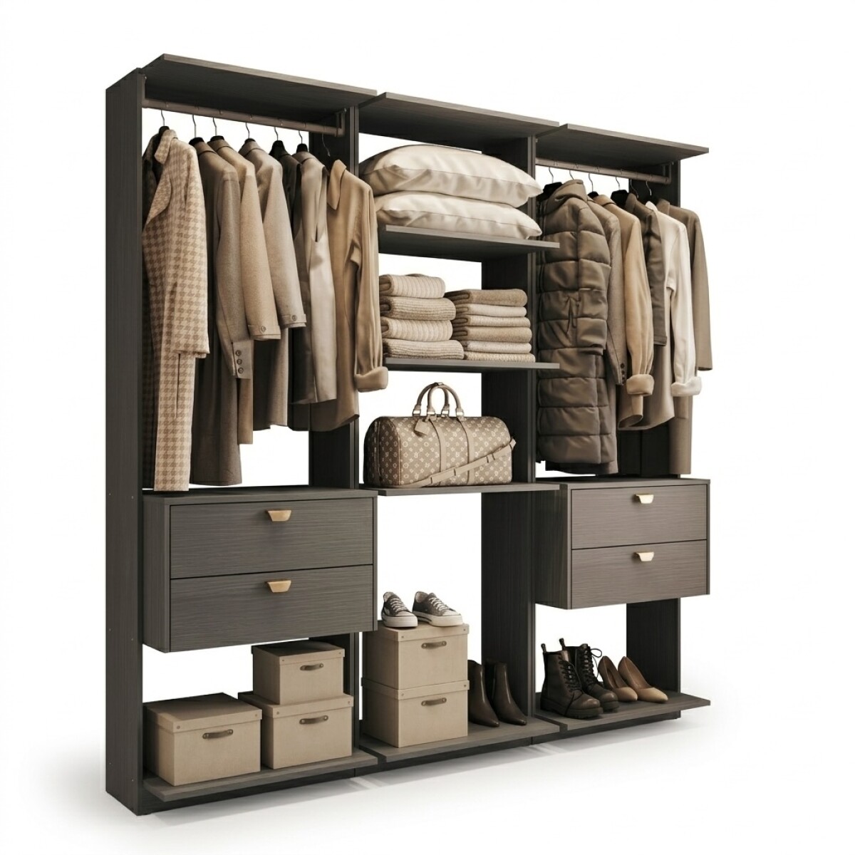 COMBO VESTIDOR - 3 MODULOS - 4 CAJONES GUARDARROPA ARMARIO CLOSET PLACARD - NEGRO 