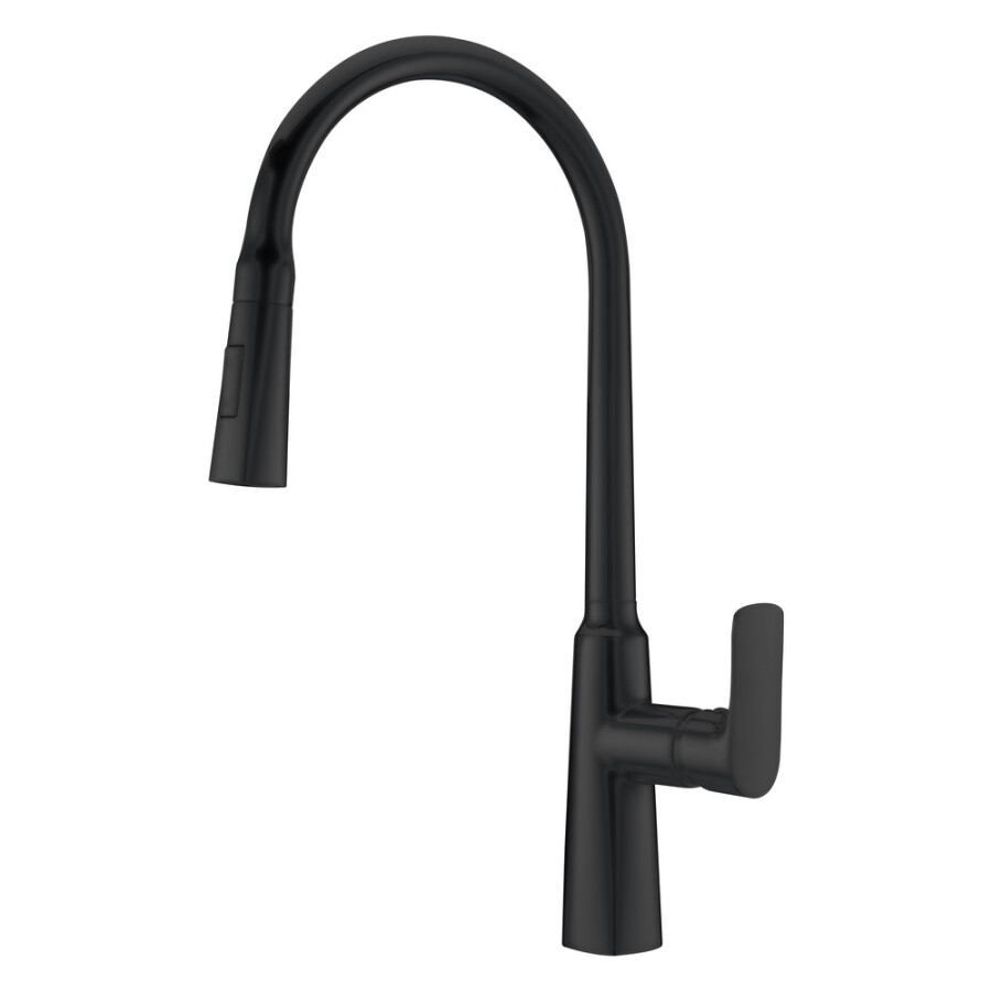 Griferia de Cocina Monocomando con Pico Curvo Negro Linea Houston Griferia de Cocina Monocomando con Pico Curvo Negro Linea Houston