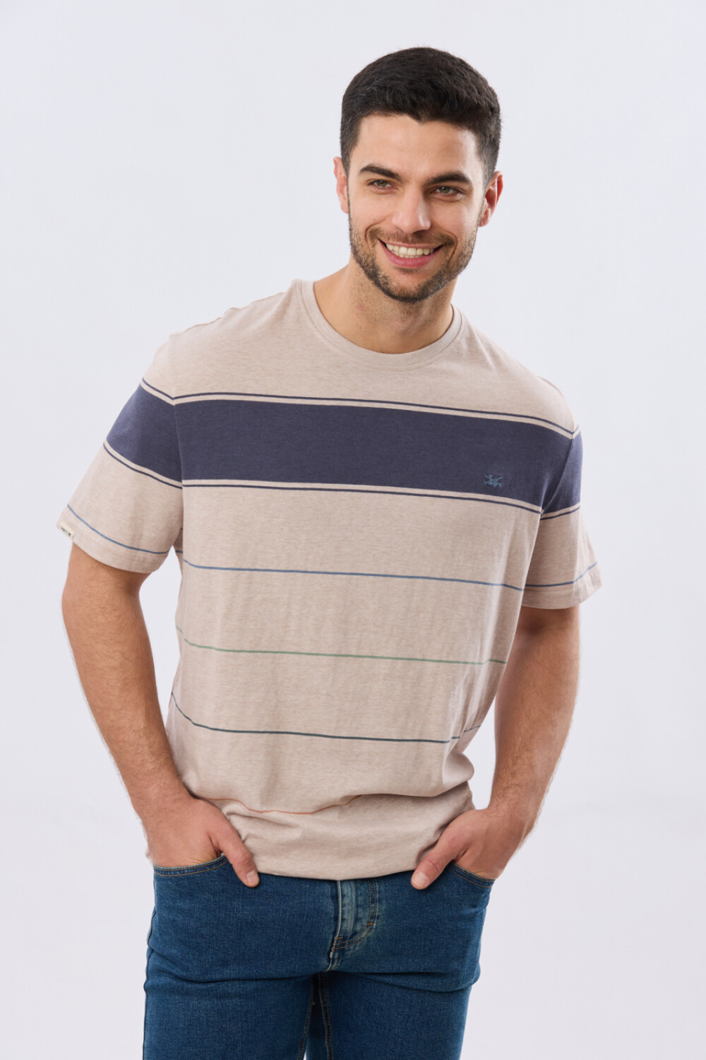 REMERA RAYADA DE ALGODÓN Beige