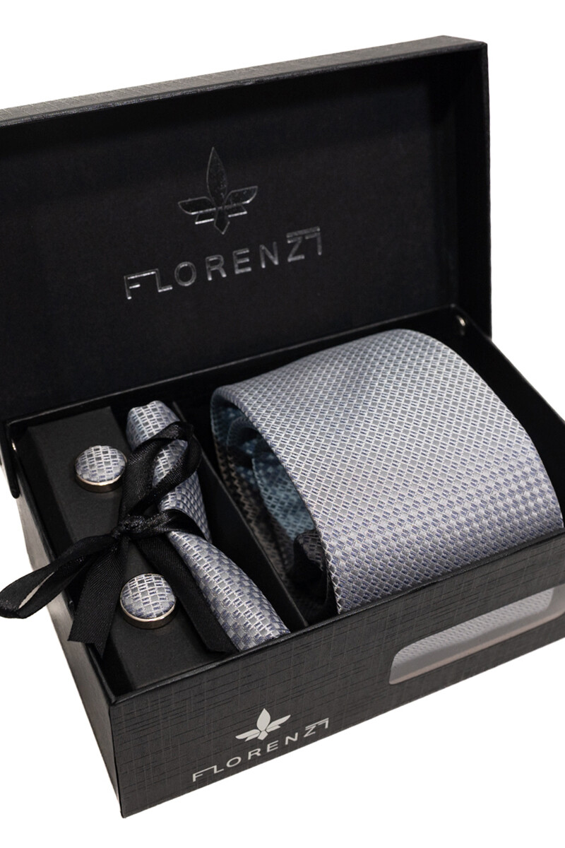 Set Corbata, pañuelo y gemelos PLATA
