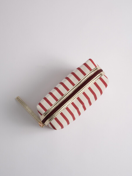 Necessaire de tela a rayas Crudo Y Rojo