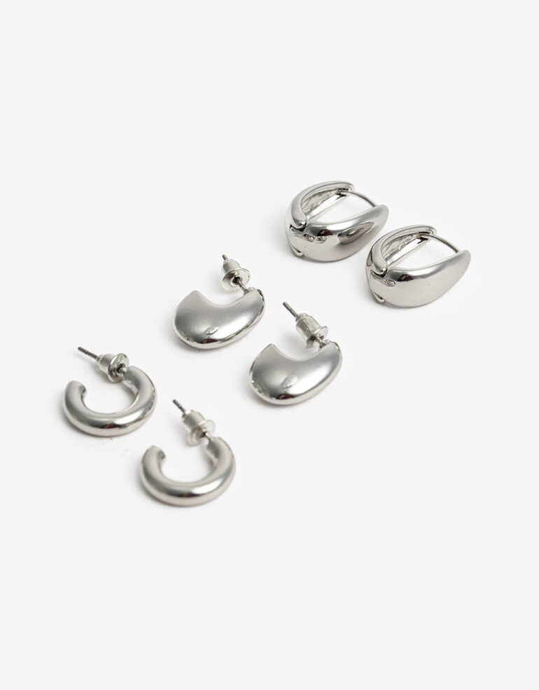Aros Argollas Set Metal Set De Argollas Metal Bold - Plateado Rodio